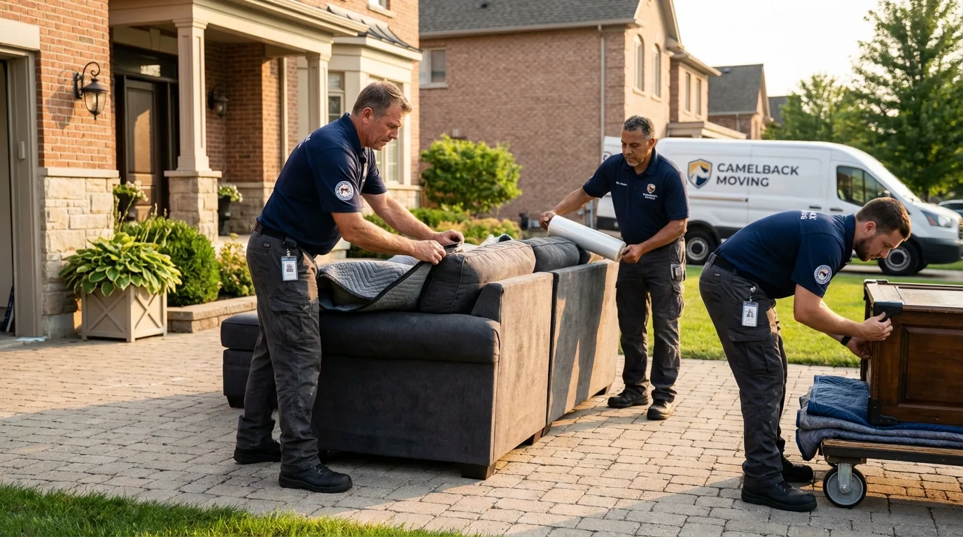 Large estate moving crew wrapping furniture in Marlborough, MA